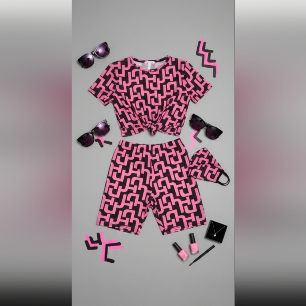 Mesh Biker Shorts Set Small Hot Pink and Black